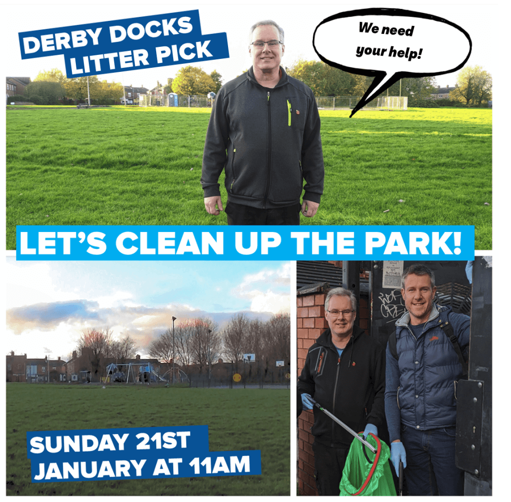 Derby Docks Litter Pick Sunday 21st January Cllr James Pratt, St