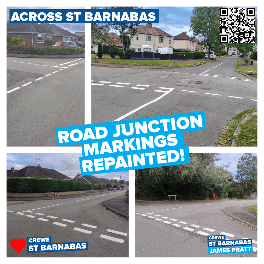 Road junction markings repainted