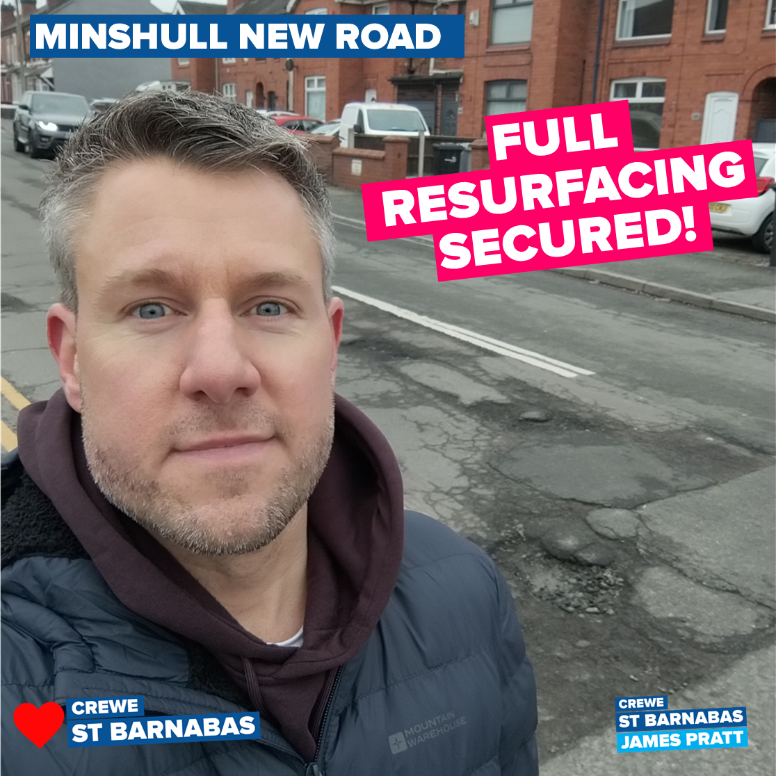 Minshull new road full resurfacing secured